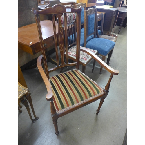 228 - An Edward VII inlaid mahogany elbow chair