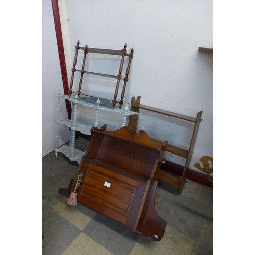 276 - A Victorian walnut wall hanging cabinet and three shelves