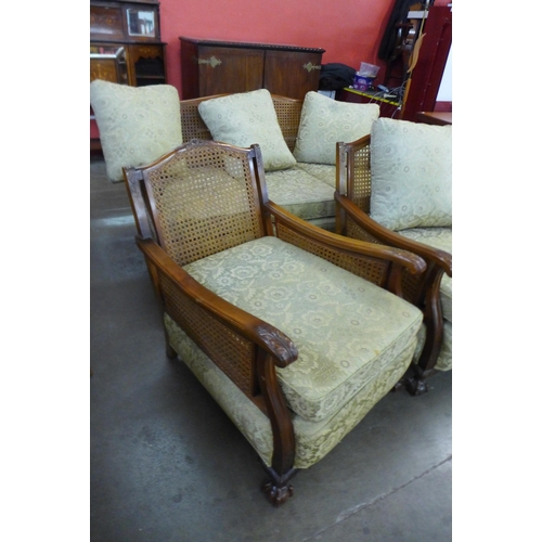 30 - A Beresford & Hicks walnut bergere three piece lounge suite