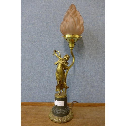 353 - A French Art Nouveau style gilt metal figural table lamp