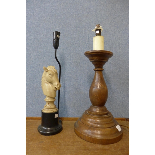 358 - An oak table lamp and another