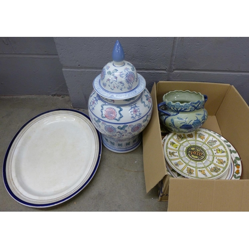 1058 - A collection of china including a ginger jar, an oriental bowl, plates, etc. **PLEASE NOTE THIS LOT ... 