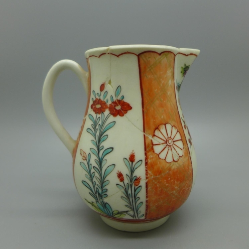 629 - A circa 1785 Worcester cream jug, restored, 8.5cm