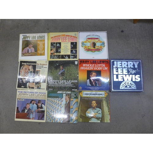 669 - Eighteen Jerry Lee Lewis LP records and The Sun Years boxset