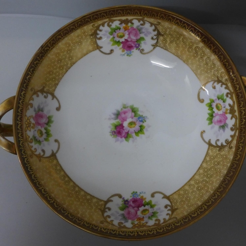 695 - A Royal Albert Tomorrow's Dawn limited edition plaque and two handled footed bowl decorated with han... 