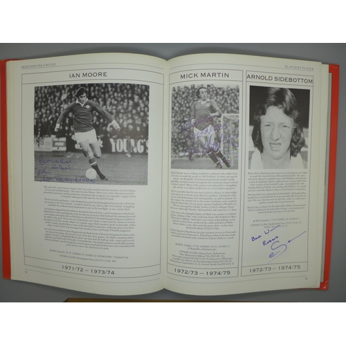 702 - Manchester United; a player by player book containing approximately 97 signatures from former player... 