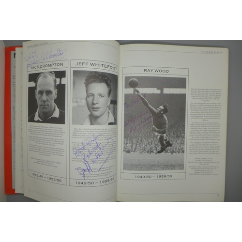 702 - Manchester United; a player by player book containing approximately 97 signatures from former player... 