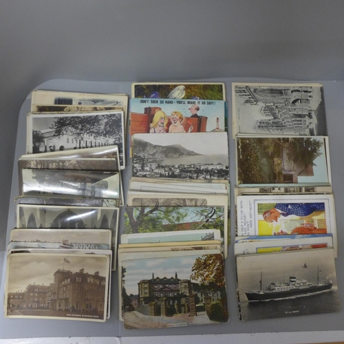 715 - Postcards; a tray of postcards, vintage to modern