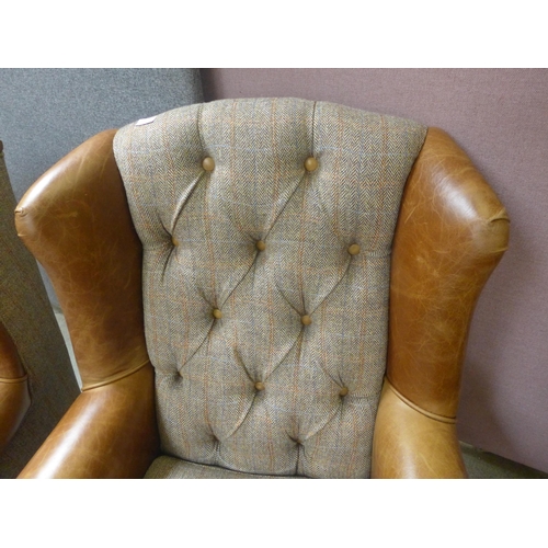 1339 - A Fast Track Kew hunting lodge Harris tweed and Cerato leather armchair