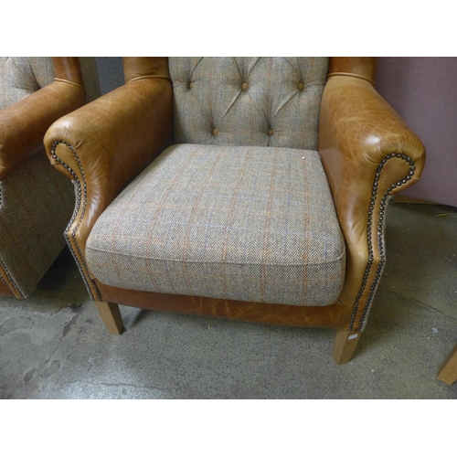 1339 - A Fast Track Kew hunting lodge Harris tweed and Cerato leather armchair