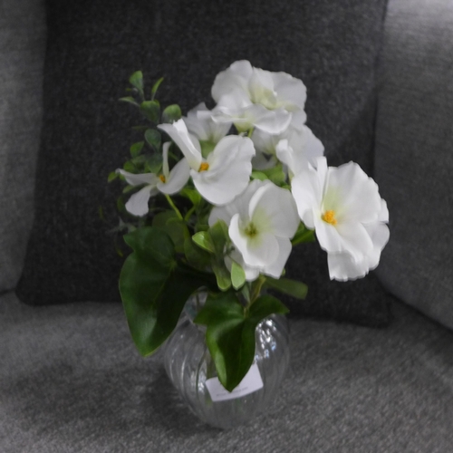 1377 - A spray of white pansies in a ribbed glass vase, H 30cms (54848204)   #