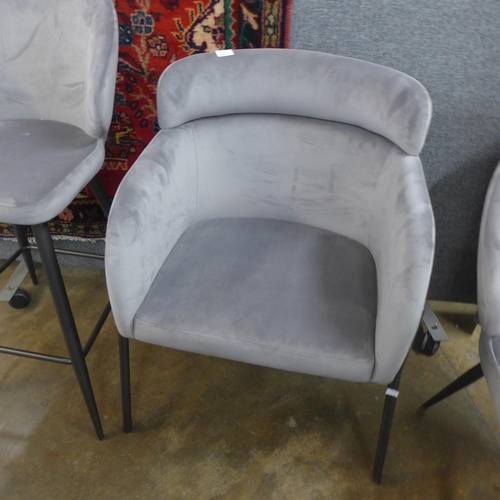 1554 - An ash grey velvet and black metal tub chair