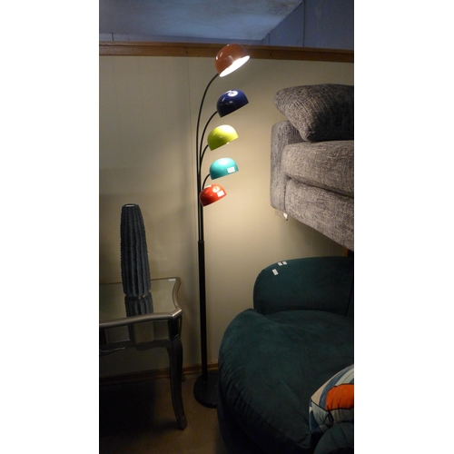 1409 - A retro five arm floor lamp with multi-coloured adjustable shades (FLFL16065)   #