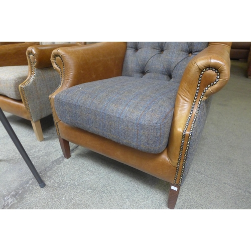 1455 - A Fast Track Wing Moreland Harris tweed and Cerato leather armchair