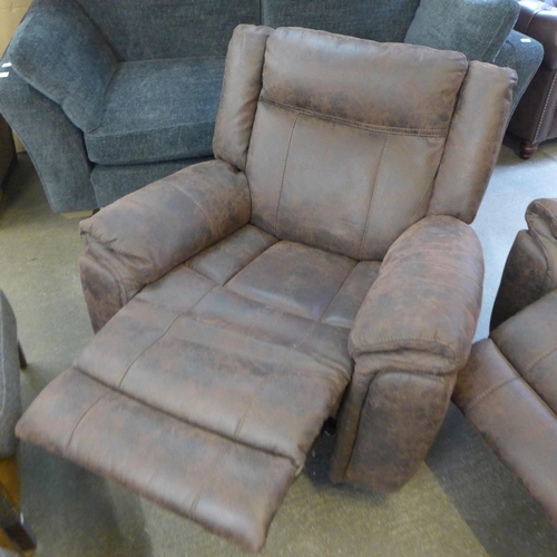 1580 - A Burnley brown fabric manual reclining three seater sofa and a pair of armchairs (original RRP £276... 