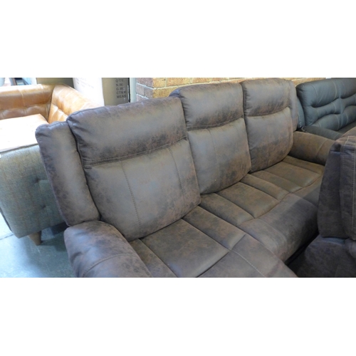 1580 - A Burnley brown fabric manual reclining three seater sofa and a pair of armchairs (original RRP £276... 