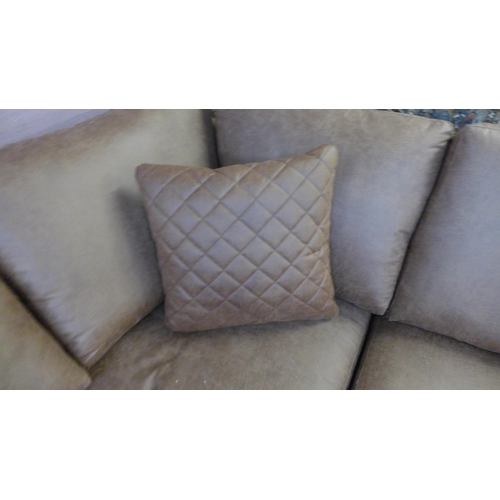 1597 - A dark tan upholstered corner sofa