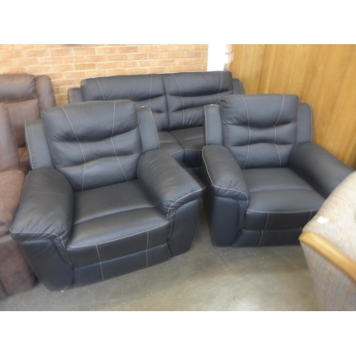 1603 - An Axel black leather and white stitching three seater sofa and a pair of armchairs (original RRP £2... 