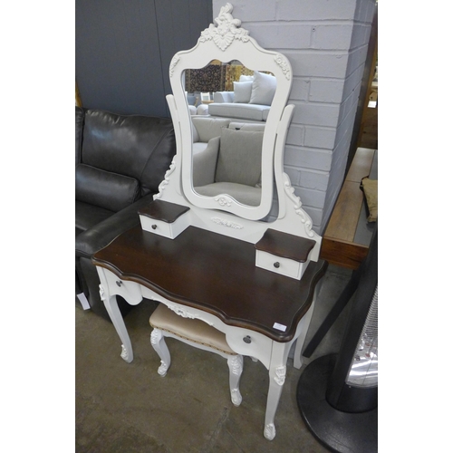 1612 - A white dressing table with contrasting top and upholstered stool