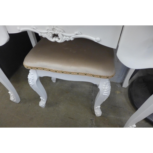 1612 - A white dressing table with contrasting top and upholstered stool