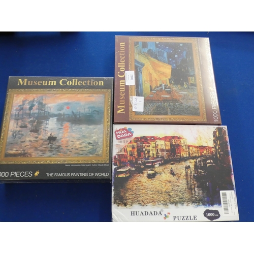 2100 - 3 Sealed 1000 piece jigsaws: Venice Grand Canal, Art Nouveau French Lady and Monet's Soleil Levant