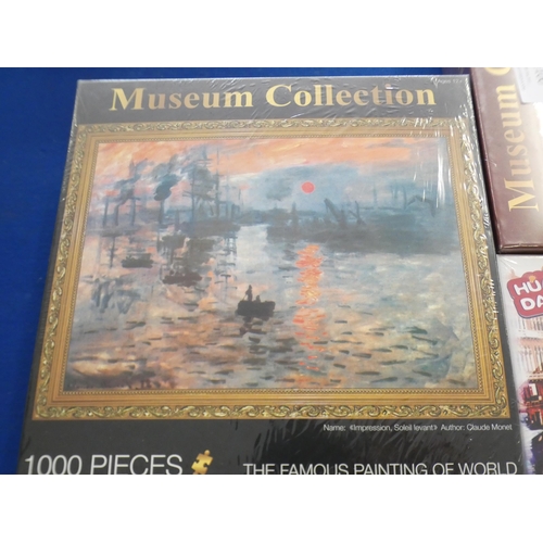 2100 - 3 Sealed 1000 piece jigsaws: Venice Grand Canal, Art Nouveau French Lady and Monet's Soleil Levant