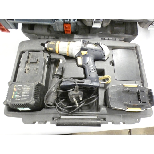 2110 - A Bosch 110v GB13E Professional drill, Macallister cordless drill and a Titan sander