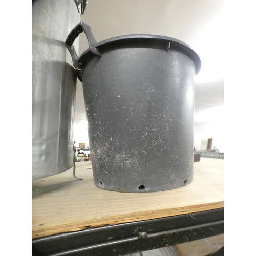 2146a - Qty. of plastic plant tubs, incinerator galvanised bin with lid & black plastic waste bin