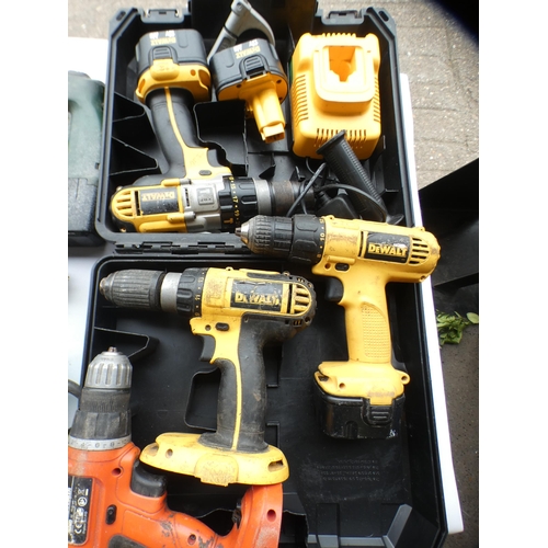 2161 - A Dewalt drill with charger and two batteries approx 15 assorted power tools.