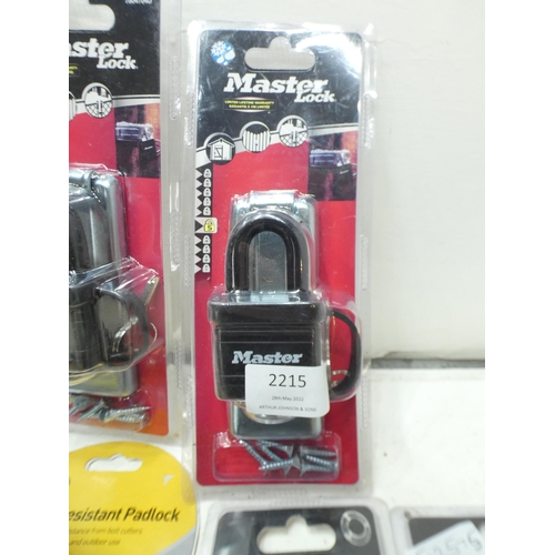 2215 - 5 master padlocks, 2 Rolson padlocks, sealed with keys