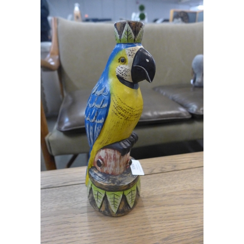 1306 - A wooden parrot candlestick, H 10cms (COLL2012)   #