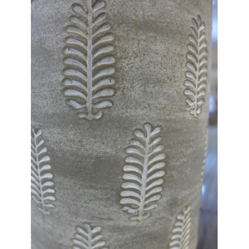 1611 - A fern textured stone grey stoneware vase, H 31 cms (70-61420)   #