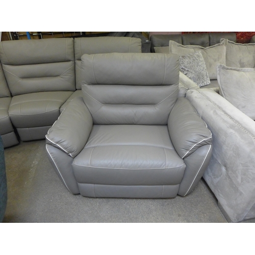 1492a - A Raffa grey leather and cream piping reclining four seater sofa and armchair (original RRP £2298)