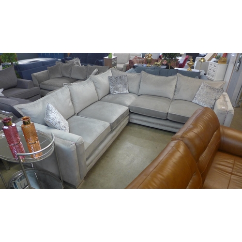 1347 - An Oakland Mao Mao aluminium velvet and studded two piece corner sofa