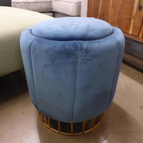 1451 - A blue upholstered footstool with gold base