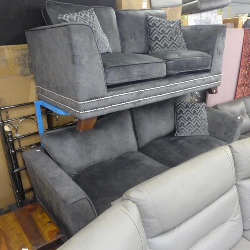 1496 - A  charcoal velvet and studded four seater sofa and three seater sofa (original RRP £3558)