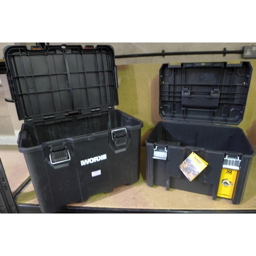 Worx Stack N Roll Toolbox and a DeWalt T Stack storage box 250A