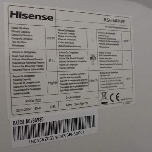 3049 - Hisense Side-By-Side Stainless Steel Fridge Freezer (Model: RS694N4IIF) (4110-24)   Original RRP £66... 