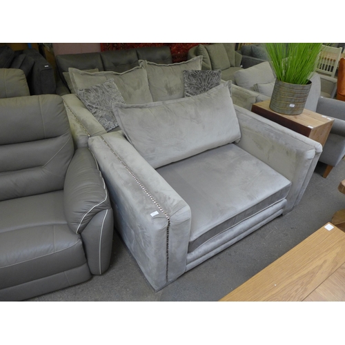 1431 - A Regency silver velvet and studded three seater sofa and love seat (original RRP £1898) (small tear... 