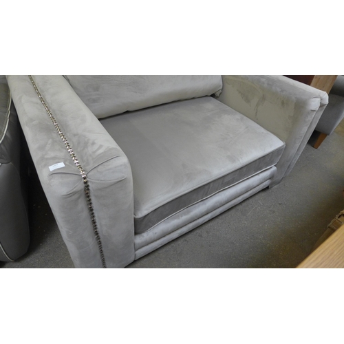 1431 - A Regency silver velvet and studded three seater sofa and love seat (original RRP £1898) (small tear... 