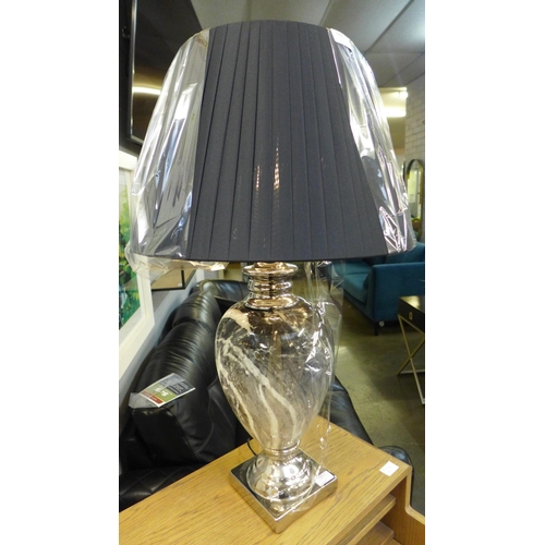 1511 - A black marble effect urn table lamp with black shade, H 77cms (LT057L42)   #