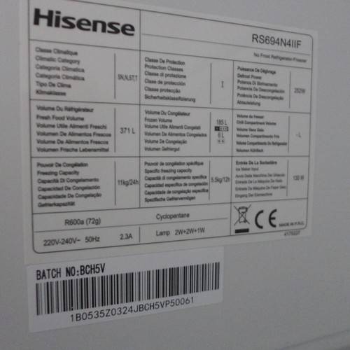 3050 - Hisense Side-By-Side Stainless Steel Fridge Freezer (Model: RS694N4IIF) (4110-25)   Original RRP £66... 