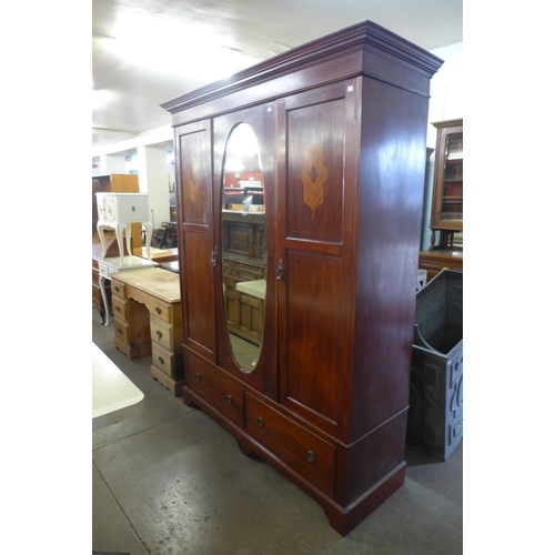 92 - An Edward VII inlaid mahogany wardrobe