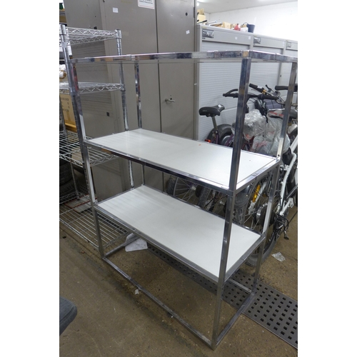 2308 - A 1m wide x 1.2m high 3 shelf display unit with metal frame