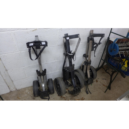 2336 - 3 Push/pull golf trolleys, bare units