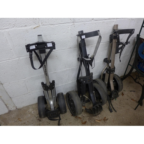 2336 - 3 Push/pull golf trolleys, bare units