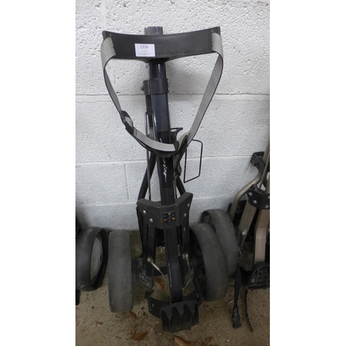 2336 - 3 Push/pull golf trolleys, bare units