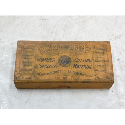 2022 - Approx 10 honing/sharpening stones with vintage Carborundum box