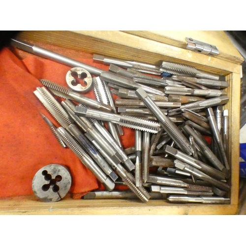 2027 - Tray of taps, dies and engineer's tools