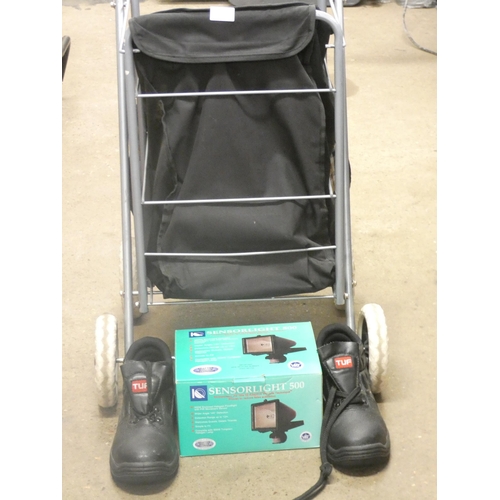 2076 - Shopping trolley with pr. of size 10/42 safety boots & bulkhead light